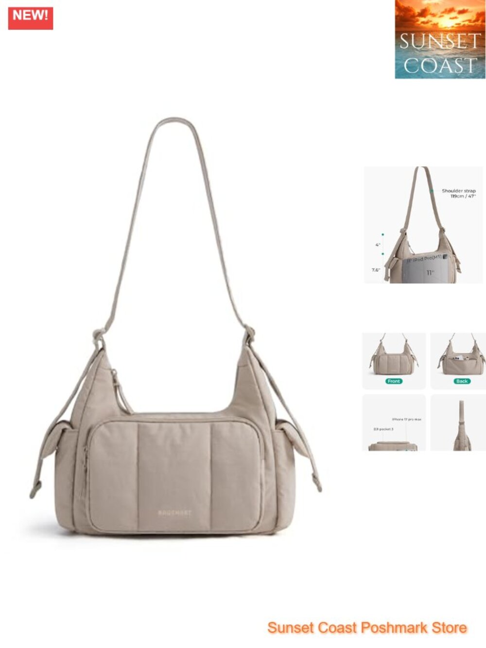 6L Lightweight Nylon Crossbody Bag Adjustable Strap Water-resistant Puffer Hobo